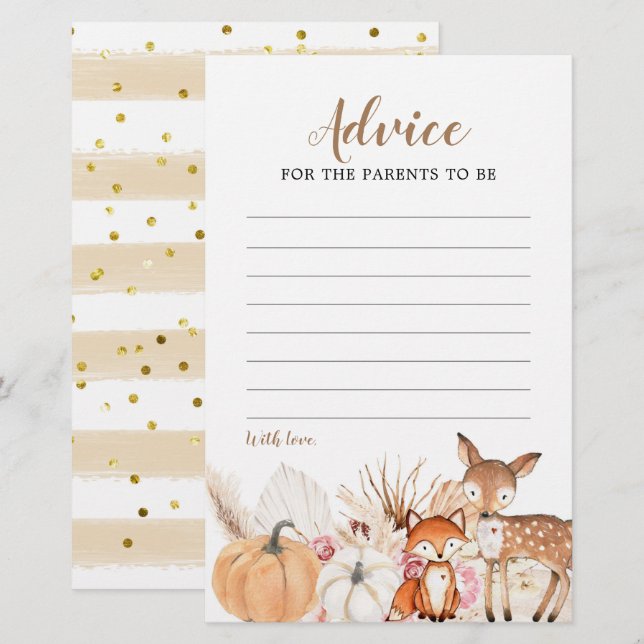 Boho Woodland Pumpkin Baby Shower Advice Card (Front/Back)