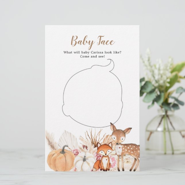 Boho Woodland Pumpkin Baby Shower Baby Face (Standing Front)
