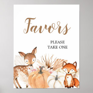 Boho Woodland Pumpkin Baby Shower Party Favours Poster