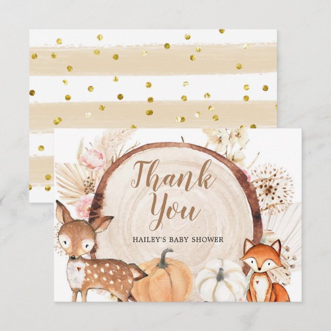 Boho Woodland Pumpkin Baby Shower Thank You Card (Front/Back)