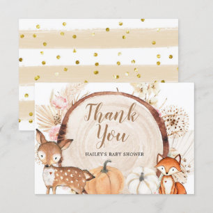 Boho Woodland Pumpkin Baby Shower Thank You Card