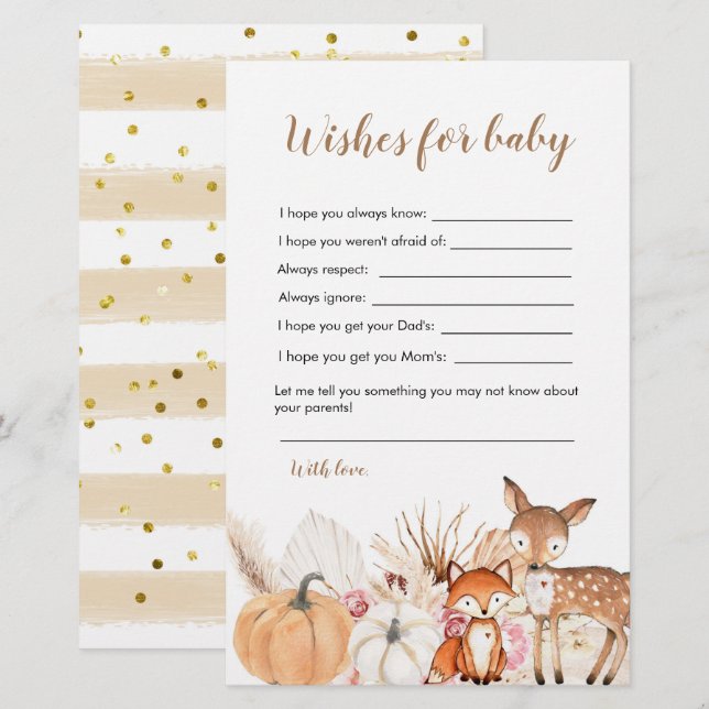 Boho Woodland Pumpkin Baby Shower Wishes For Baby (Front/Back)
