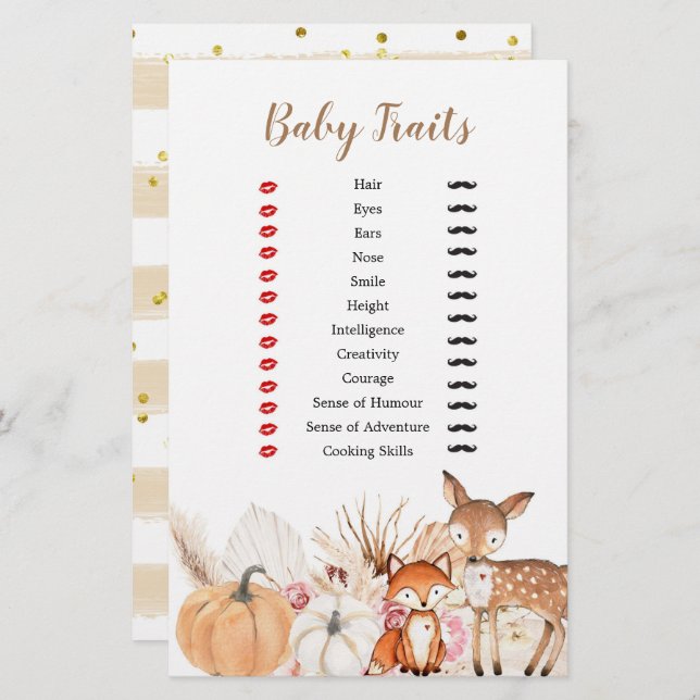 Boho Woodland Pumpkin Baby Traits Games (Front/Back)