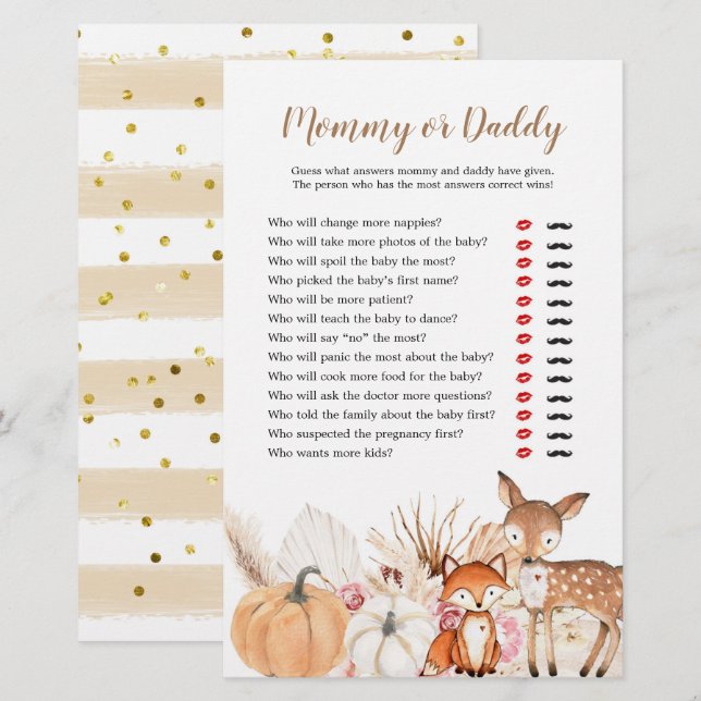 Boho Woodland Pumpkin Mummy or Daddy Games (Front/Back)