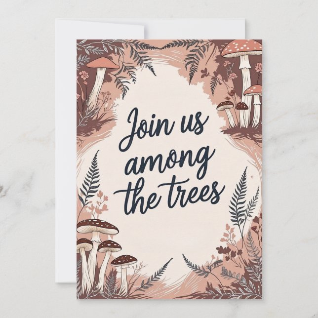 Boho Woodland Wedding Card with Mushrooms & Fems (Front)