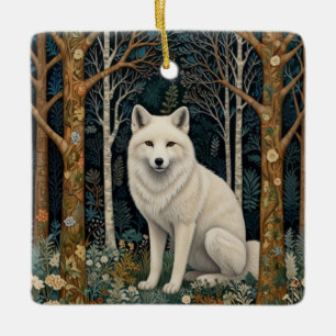 Boho woodland white fox ceramic ornament