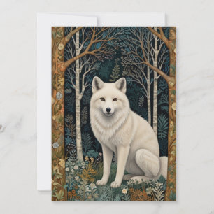 Boho woodland white fox holiday card