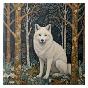 Boho woodland white fox tile