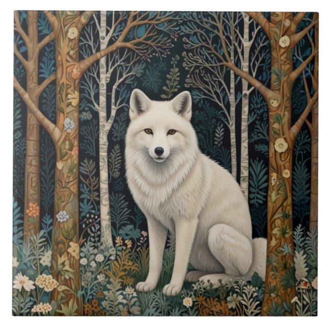 Boho woodland white fox tile (Front)