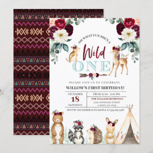 Boho Woodland Wild One First Birthday Invitation