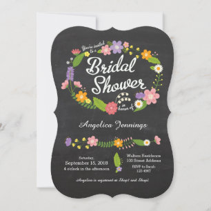 Boho Woodland Wreath on Chalkboard Wedding Invitation