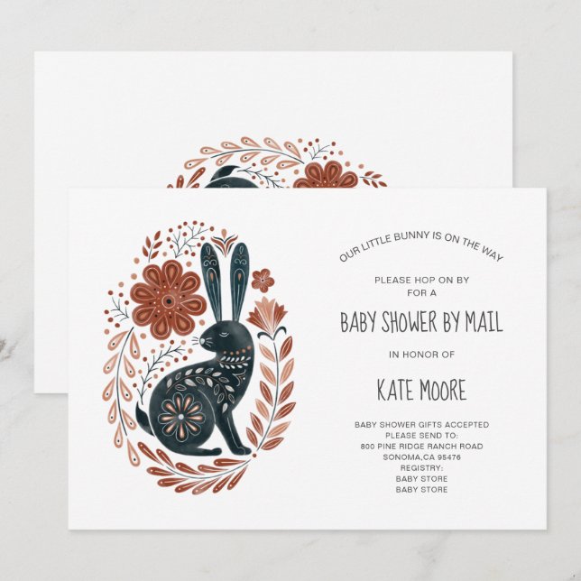 Boho Woodlands Rabbit Baby Shower By Mail Invitation (Front/Back)