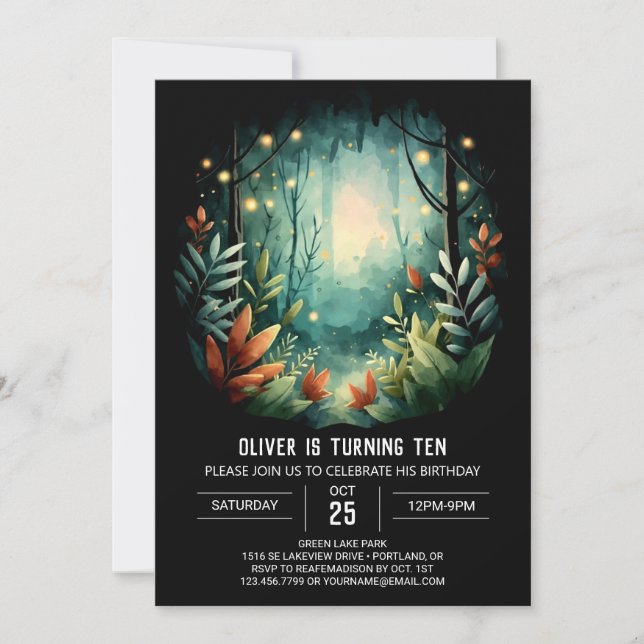 Boho Woods Printable Woodland Birthday Invitation (Front)