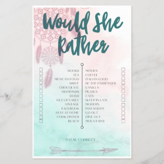 Boho Would She Rather Baby Shower Game Flyer