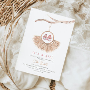 Boho Wreath Baby Girl Blush Tan Baby Shower Invitation