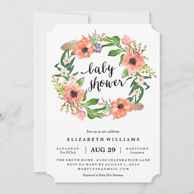 Boho Wreath Baby Shower Invitation (Front)