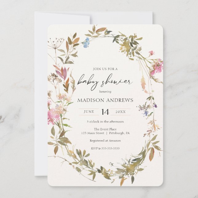 Boho Wreath Baby Shower Invitation (Front)