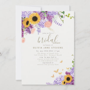 Boho Wreath Butterfly Sunflower Chic Bridal Shower Invitation