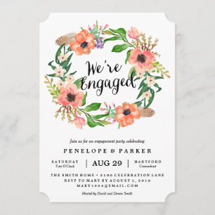 Boho Wreath Engagement Party Invitation