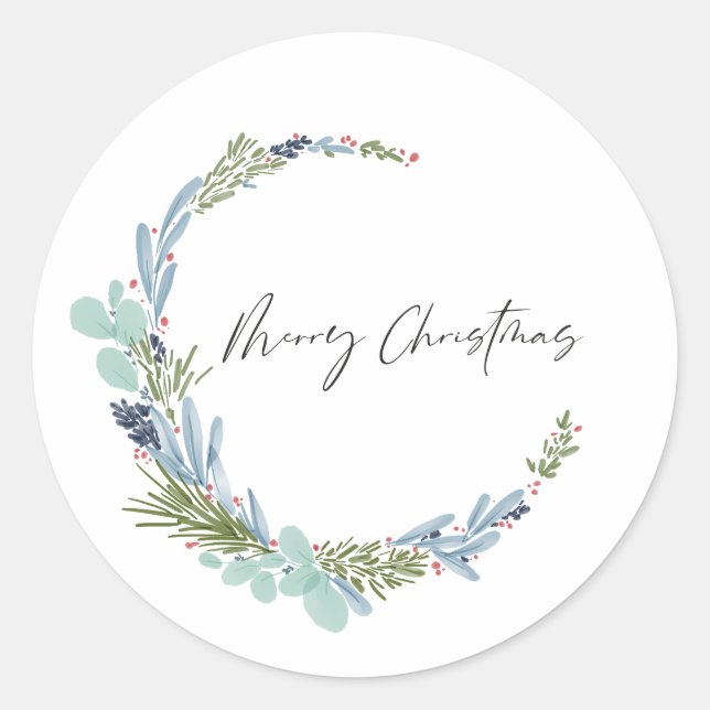 Boho Wreath Merry Christmas Modern Design Classic Round Sticker (Front)