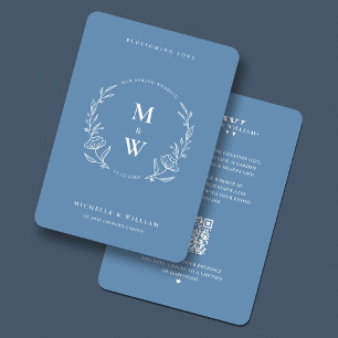 Boho Wreath Monogram Floral Wedding Dusty Blue Invitation
