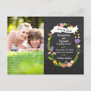 Boho Wreath on Chalkboard Photo Save the Date Announcement Postcard