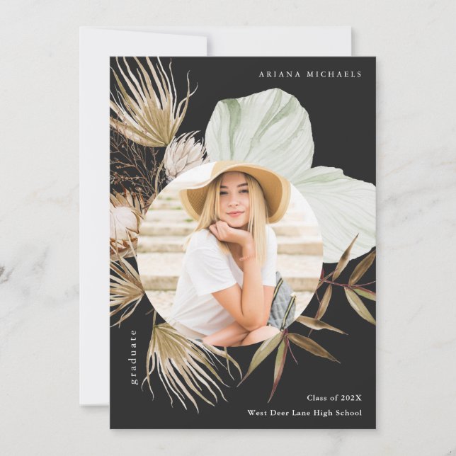 Boho Wreath One Photo Graduation Party Invitation (Front)