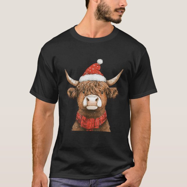Boho Xmas Christmas Highland Cow  T-Shirt (Front)
