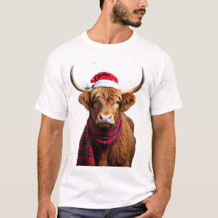 Boho Xmas Christmas Highland Cow T-Shirt (1)
