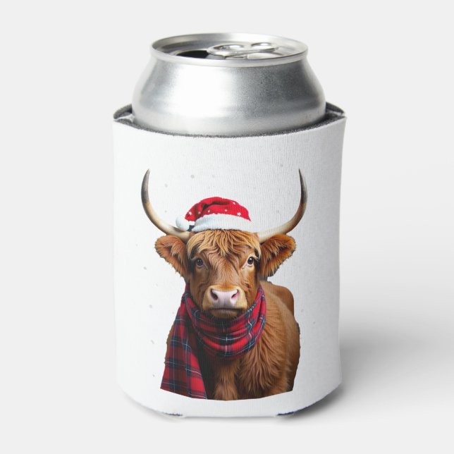 Boho Xmas Christmas Highland Cow T-Shirt (1) Can Cooler (Can Front)