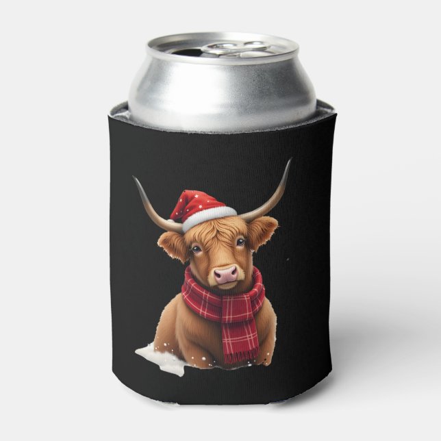 Boho Xmas Christmas Highland Cow T-Shirt (1) Can Cooler (Can Front)