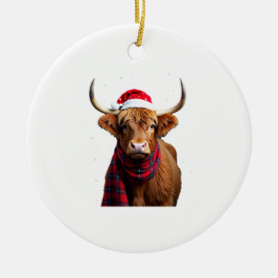 Boho Xmas Christmas Highland Cow T-Shirt (1) Ceramic Tree Decoration