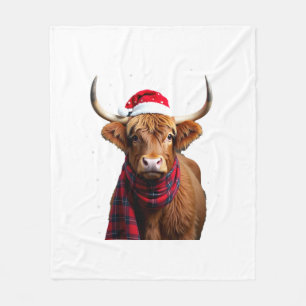 Boho Xmas Christmas Highland Cow T-Shirt (1) Fleece Blanket