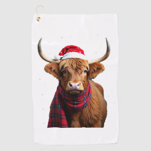 Boho Xmas Christmas Highland Cow T-Shirt (1) Golf Towel