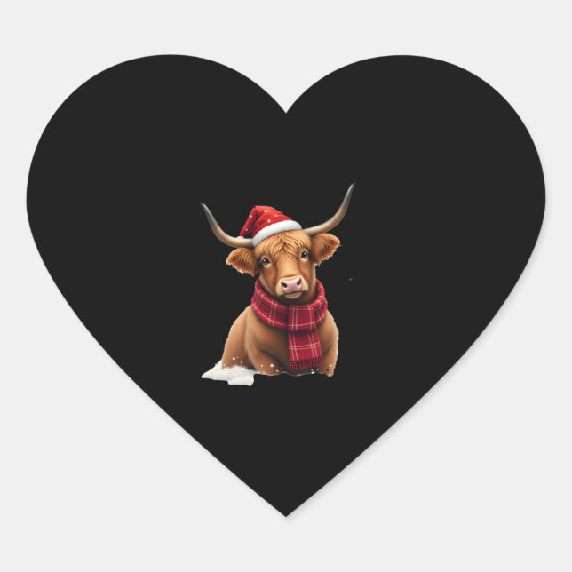 Boho Xmas Christmas Highland Cow T-Shirt (1) Heart Sticker (Front)