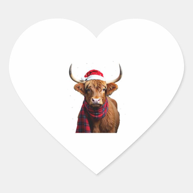 Boho Xmas Christmas Highland Cow T-Shirt (1) Heart Sticker (Front)