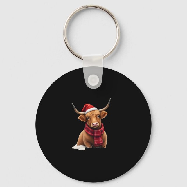Boho Xmas Christmas Highland Cow T-Shirt (1) Key Ring (Front)