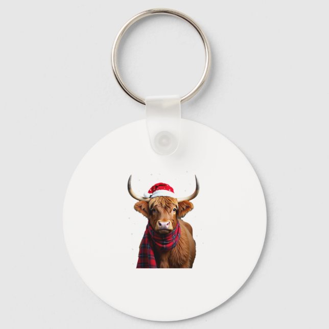 Boho Xmas Christmas Highland Cow T-Shirt (1) Key Ring (Front)
