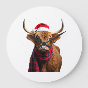 Boho Xmas Christmas Highland Cow T-Shirt (1) Large Clock