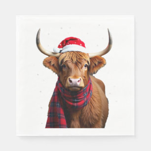 Boho Xmas Christmas Highland Cow T-Shirt (1) Napkin