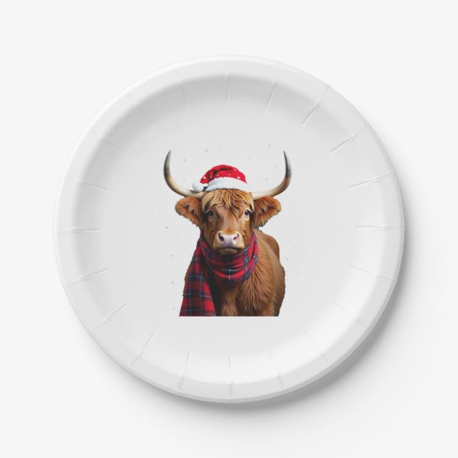 Boho Xmas Christmas Highland Cow T-Shirt (1) Paper Plate (Front)