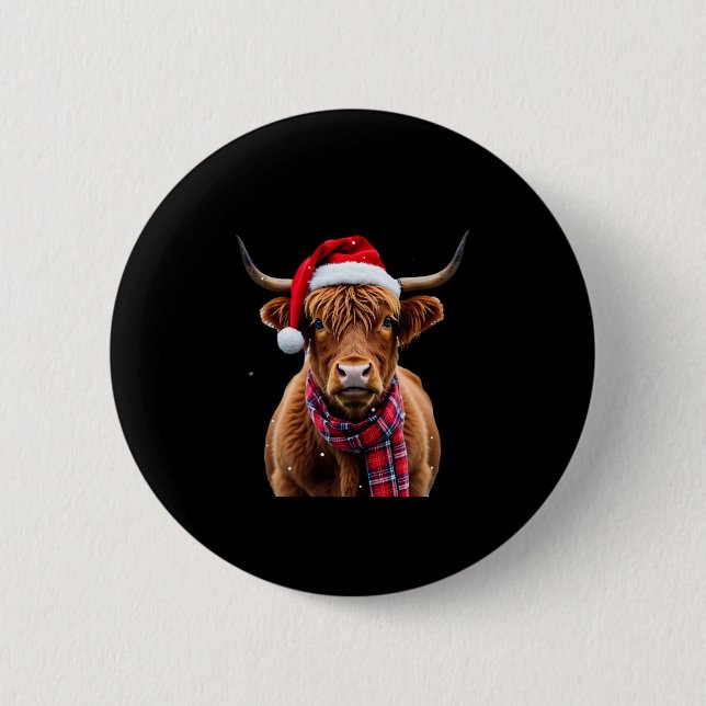 Boho Xmas Christmas Highland Cow T-Shirt (2) 6 Cm Round Badge (Front)