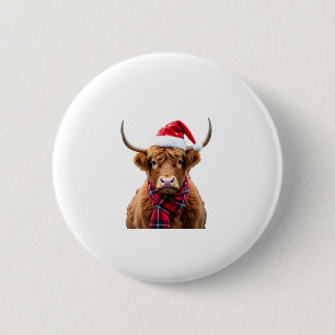 Boho Xmas Christmas Highland Cow T-Shirt (2) 6 Cm Round Badge