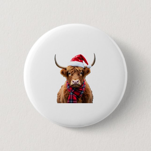 Boho Xmas Christmas Highland Cow T-Shirt (2) 6 Cm Round Badge (Front)