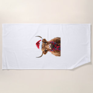 Boho Xmas Christmas Highland Cow T-Shirt (2) Beach Towel