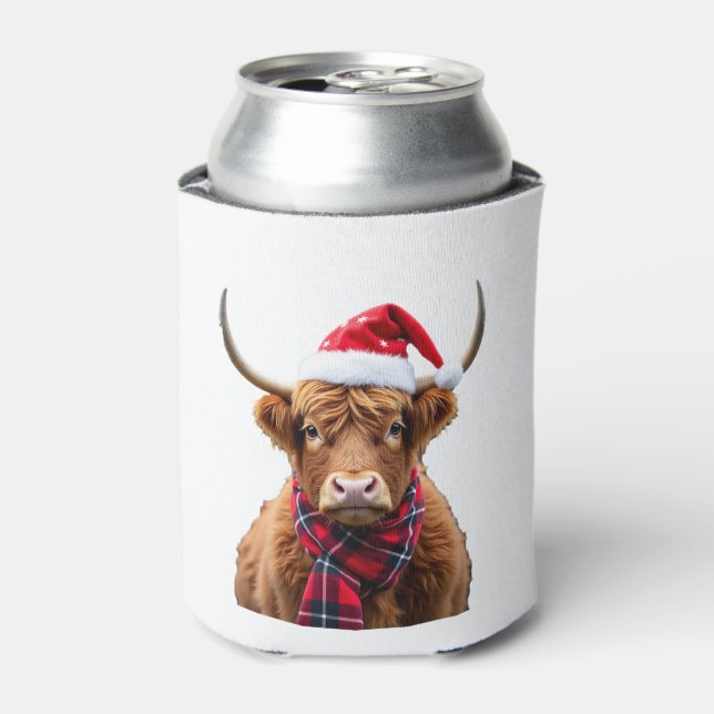 Boho Xmas Christmas Highland Cow T-Shirt (2) Can Cooler (Can Front)