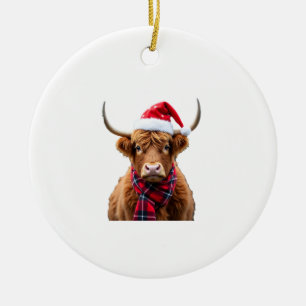 Boho Xmas Christmas Highland Cow T-Shirt (2) Ceramic Tree Decoration