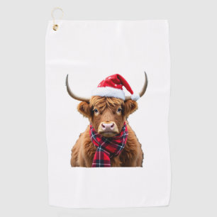 Boho Xmas Christmas Highland Cow T-Shirt (2) Golf Towel