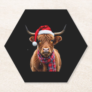 Boho Xmas Christmas Highland Cow T-Shirt (2) Paper Coaster