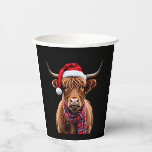 Boho Xmas Christmas Highland Cow T-Shirt (2) Paper Cups